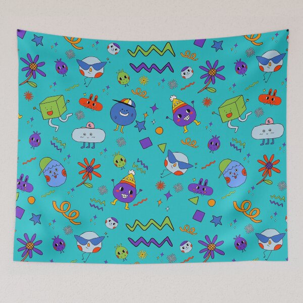 Item preview, pattern of funny cartoons, fun colored shapes. designed and sold by Malogue.