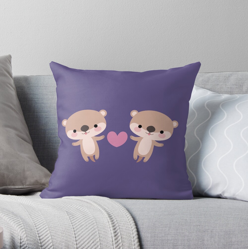 Kawaii otters Throw Pillow