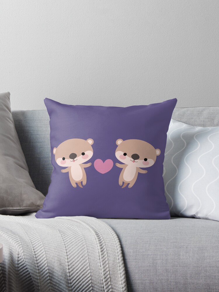 Thumbnail 1 of 4, Pillow, Kawaii otters designed and sold by petitspixels.