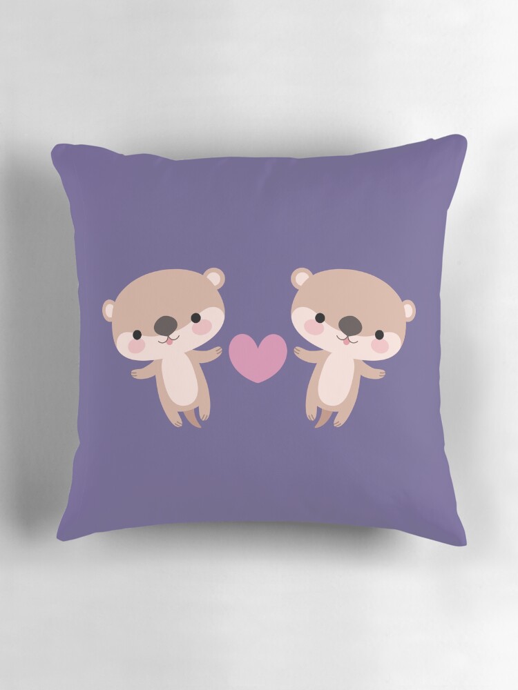 Thumbnail 3 of 4, Pillow, Kawaii otters designed and sold by petitspixels.
