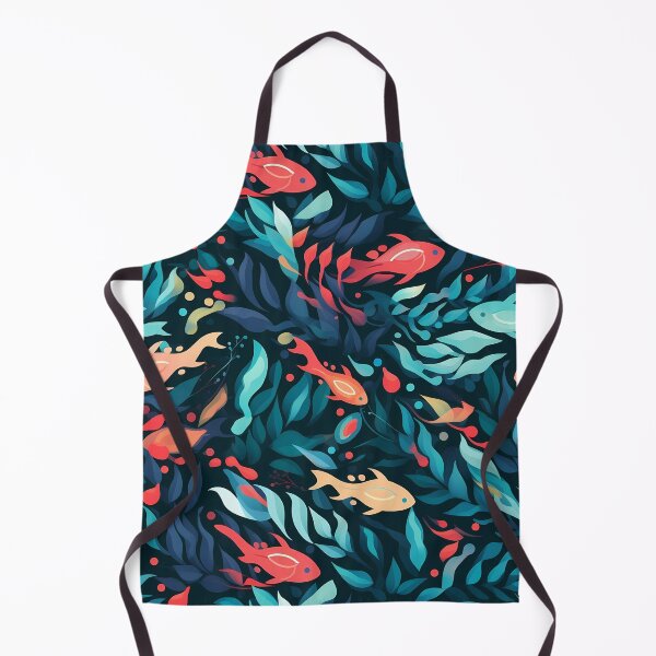 Item preview, Ocean Was Life 13, bright colorful fish like neon lights among coral and kelp, high contrast, deep underwater, red, blue, orange, black, aquatic and nature. designed and sold by FoxRobinRabbit.