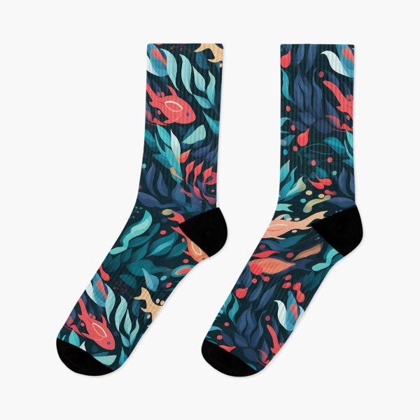 Item preview, Ocean Was Life 13, bright colorful fish like neon lights among coral and kelp, high contrast, deep underwater, red, blue, orange, black, aquatic and nature. designed and sold by FoxRobinRabbit.