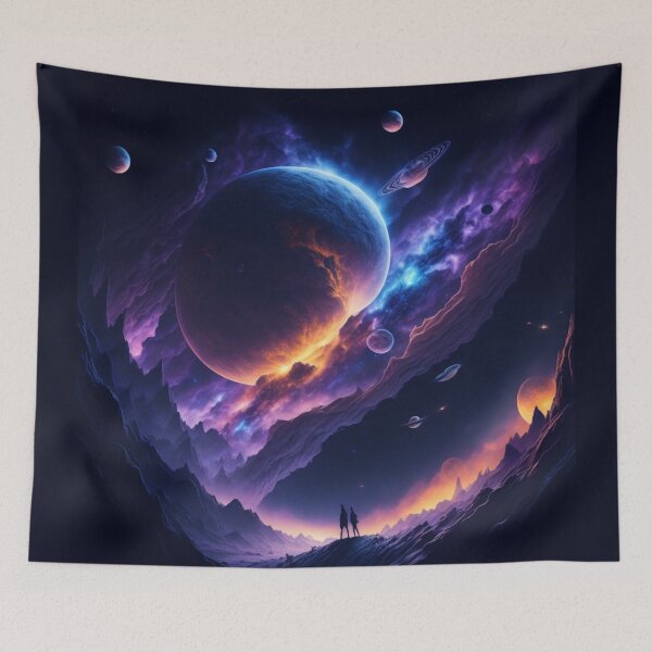 Item preview, Two people admiring the gigantic space - Cosmic Illustration designed and sold by ProductArtistry.
