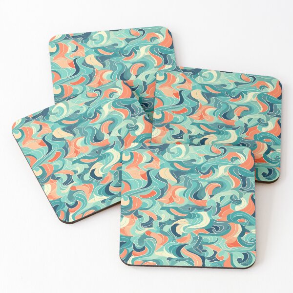 Item preview, Ocean Was Life 16, overlapping abstract waves, like goldfish beneath the surface, teal, orange, white, aquatic and nature. designed and sold by FoxRobinRabbit.