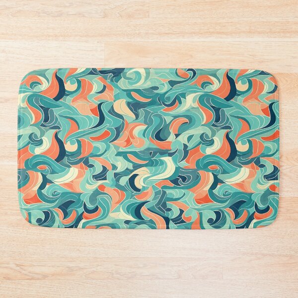 Item preview, Ocean Was Life 16, overlapping abstract waves, like goldfish beneath the surface, teal, orange, white, aquatic and nature. designed and sold by FoxRobinRabbit.