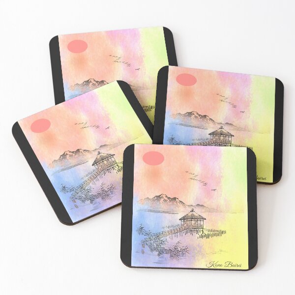 Item preview, Japanese Art: Cottage by the Sea by Kono Bairei (1913) Altered background designed and sold by mturns57.