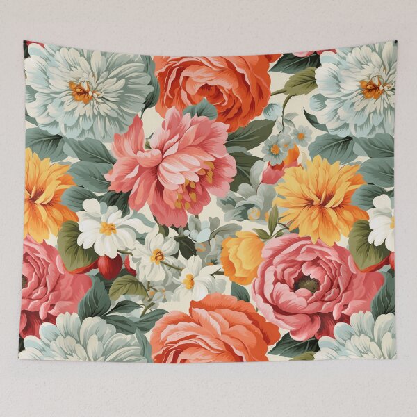 Item preview,  "Reviving the Charm of the Past: Nostalgic Blooms in Retro Floral Wallpaper" designed and sold by SBD-Shop.