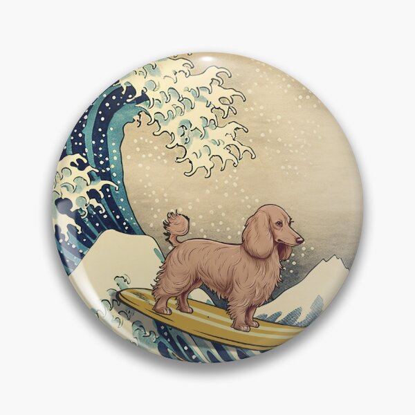 Item preview, Long Haired Dachshund Kanagawa Japanese Surfing Wave designed and sold by rafaeltto.