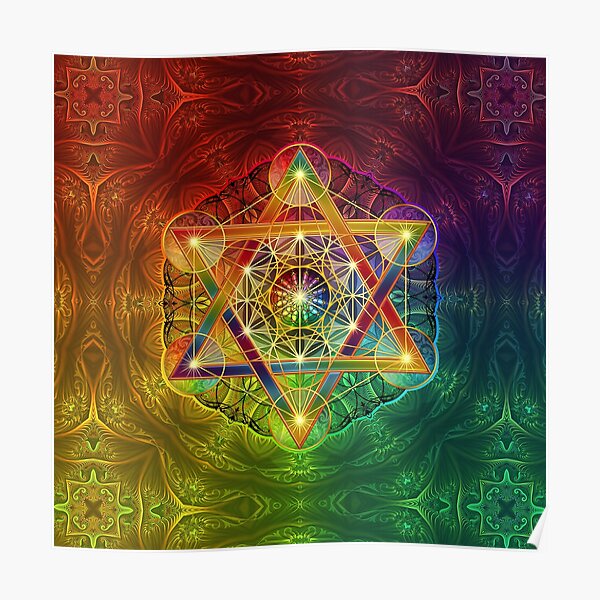 Metatron's Cube with Merkabah and Flower of Life Poster