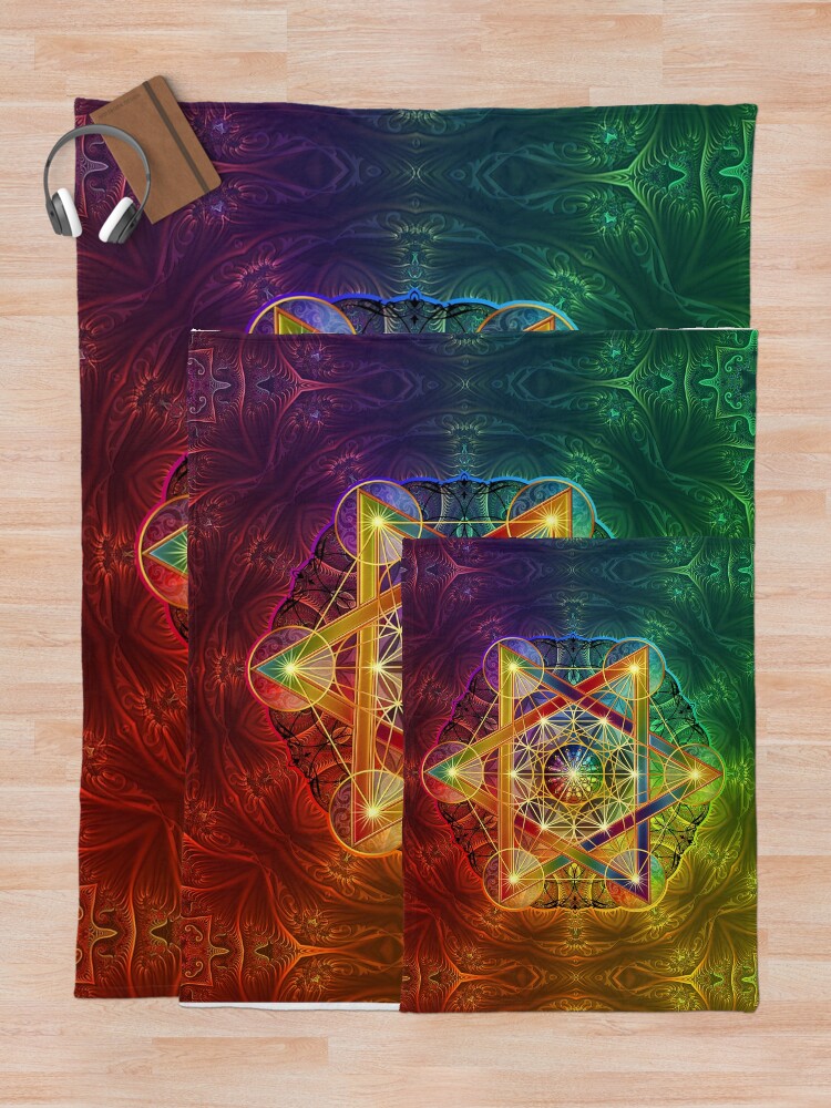"Metatron's Cube with Merkabah and Flower of Life" Throw Blanket for