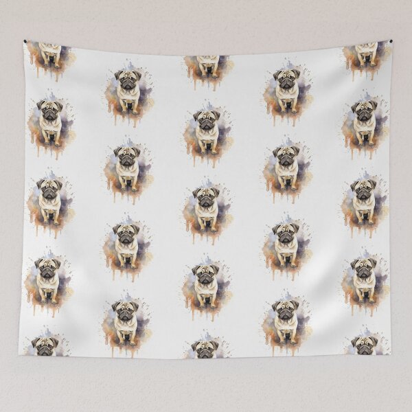 Item preview, Fawn Pug watercolor drip art designed and sold by EmmaFinchDesign.