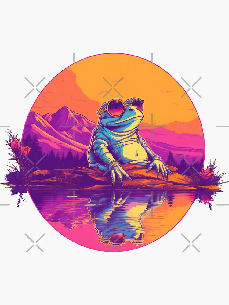 Feelin' groovy with my synthwave frog Sticker for Sale by