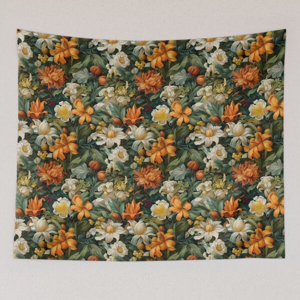 Artikelvorschau, Orange und weißes florales Ölgemälde-Muster entworfen und verkauft von SpDesignsC.