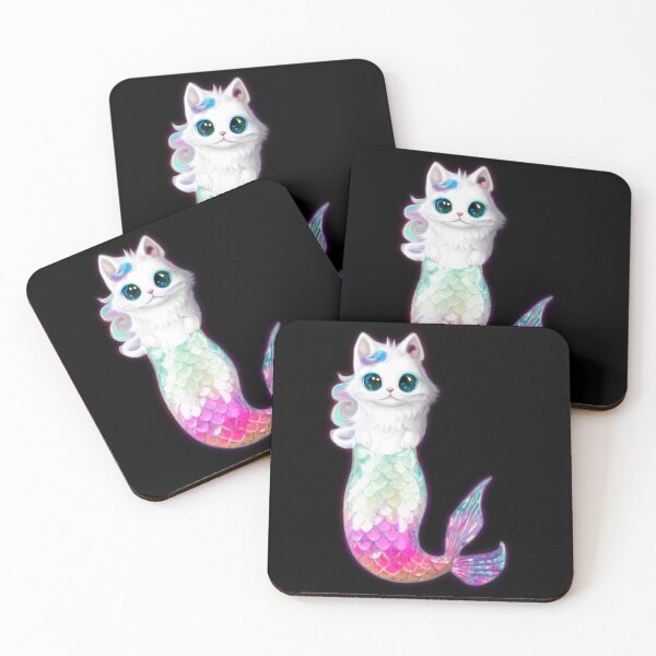 Item preview, ADORABLE GLITTER PURRMAID Colorful Furry Rainbow Mermaid Kitty Cat with Big Eyes designed and sold by BadassBazaar.