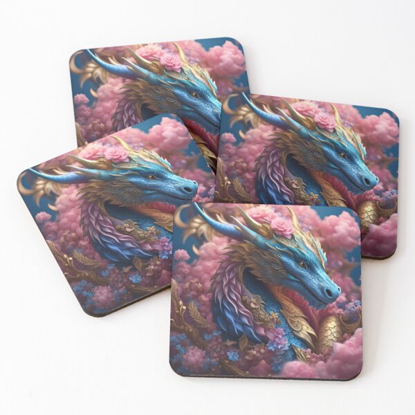 Item preview, Enchanted Garden: Floral Dragon Fantasy Illustration in Pink and Blues designed and sold by CraftyAnimal.
