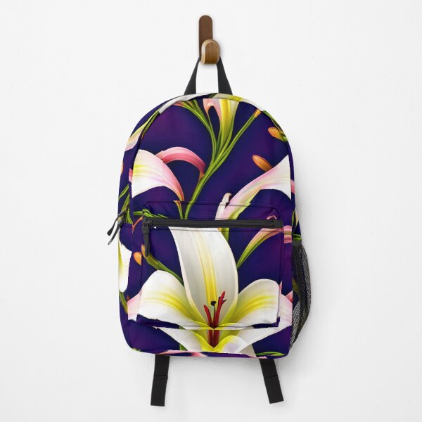 Item preview, Yellow and Pink lilies on a dark blue background designed and sold by BirdsnStuff.