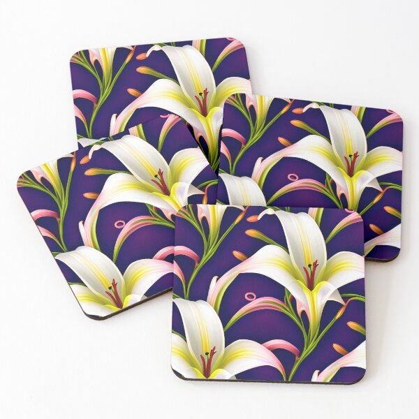 Item preview, Yellow and Pink lilies on a dark blue background designed and sold by BirdsnStuff.