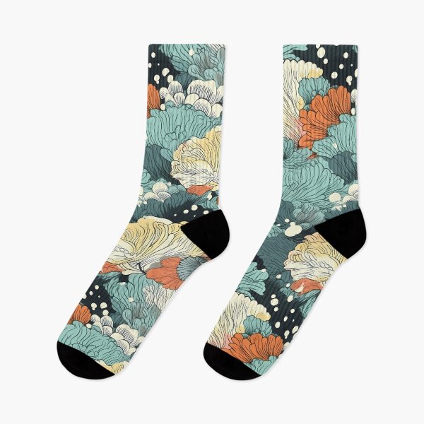 Item preview, Ocean Was Life 17, gentle pastel sea plants like feathers or seashells, underwater life, seagrass, just you wait and sea, teal, white, orange, aquatic and nature. designed and sold by FoxRobinRabbit.