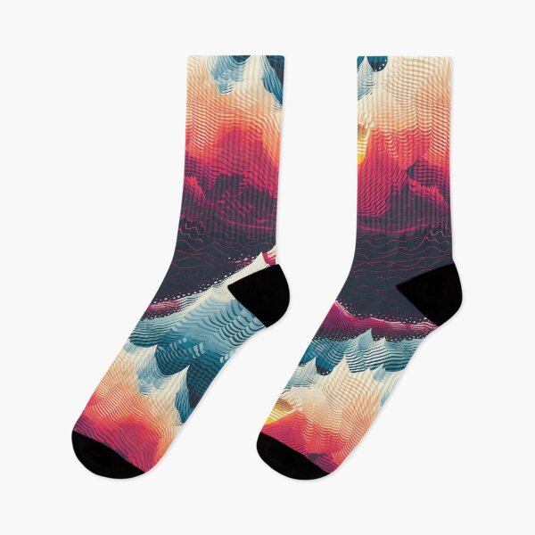 Item preview, Mountain Wave Frequency Pattern 14, sharp jagged synthwave horizon, checking the scanner at sunset, lidar like terrain mapping, abstract landscape beauty. designed and sold by FoxRobinRabbit.