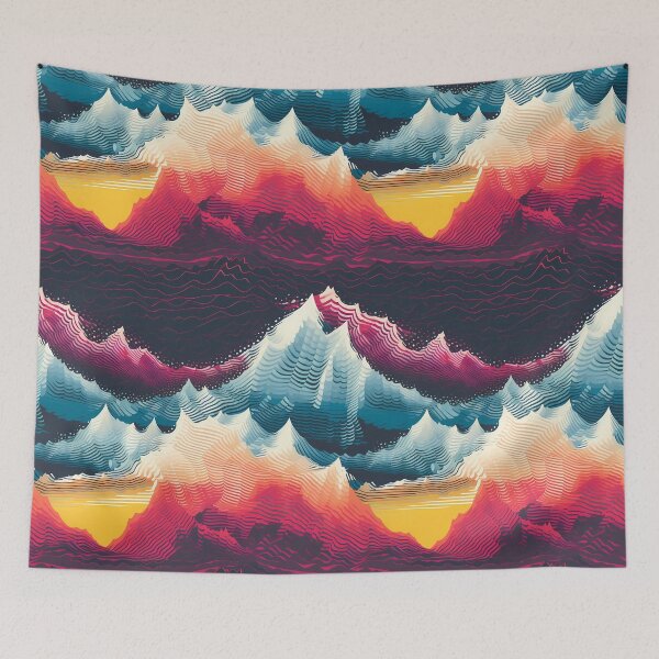 Item preview, Mountain Wave Frequency Pattern 14, sharp jagged synthwave horizon, checking the scanner at sunset, lidar like terrain mapping, abstract landscape beauty. designed and sold by FoxRobinRabbit.
