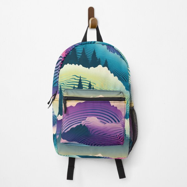 Item preview, Mountain Wave Frequency Pattern 15, purple hills rising from a forest, pale chartreuse valley, blue early morning fog, Walden might like it here, abstract landscape beauty. designed and sold by FoxRobinRabbit.