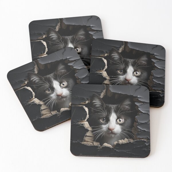Item preview, A small cat looks through a hole in the wall designed and sold by ViktorSilni.