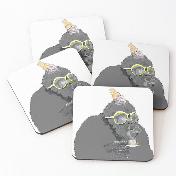 Item preview, Gorilla sipping expresso with melted ice cream designed and sold by m-yoga-store.