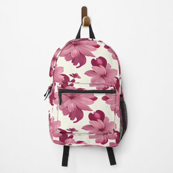 Item preview, Pink and dark red petal floral pattern on a white background designed and sold by BirdsnStuff.