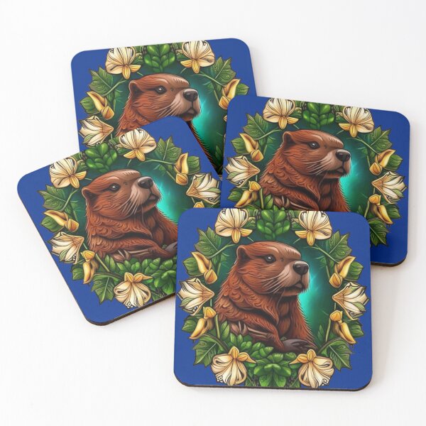 Item preview, A Beaver Surrounded By A Wreath Of Oregon Grape Flowers Tattoo Art designed and sold by taiche.