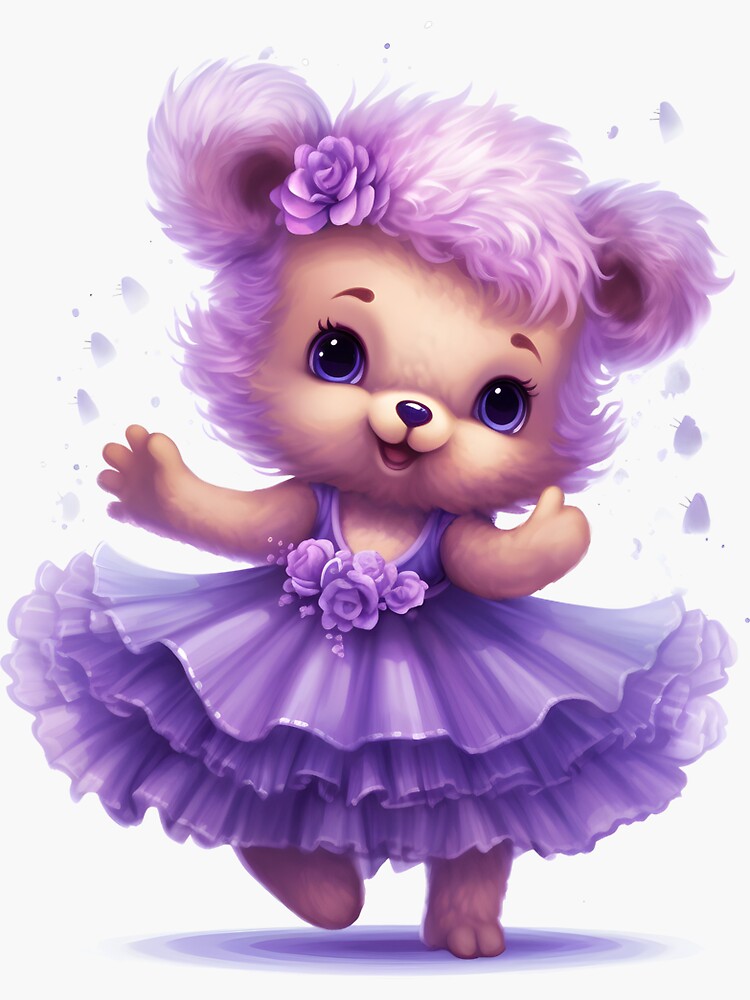 Cute teddy bear with beautiful purple dress  Sticker for Sale by Mikkway