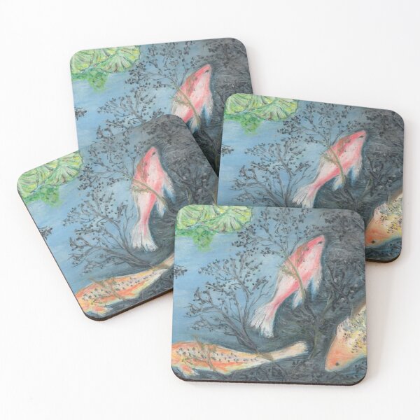 Item preview, Pond of koi goldfish, water lilies and algae in oil style designed and sold by Martapp.