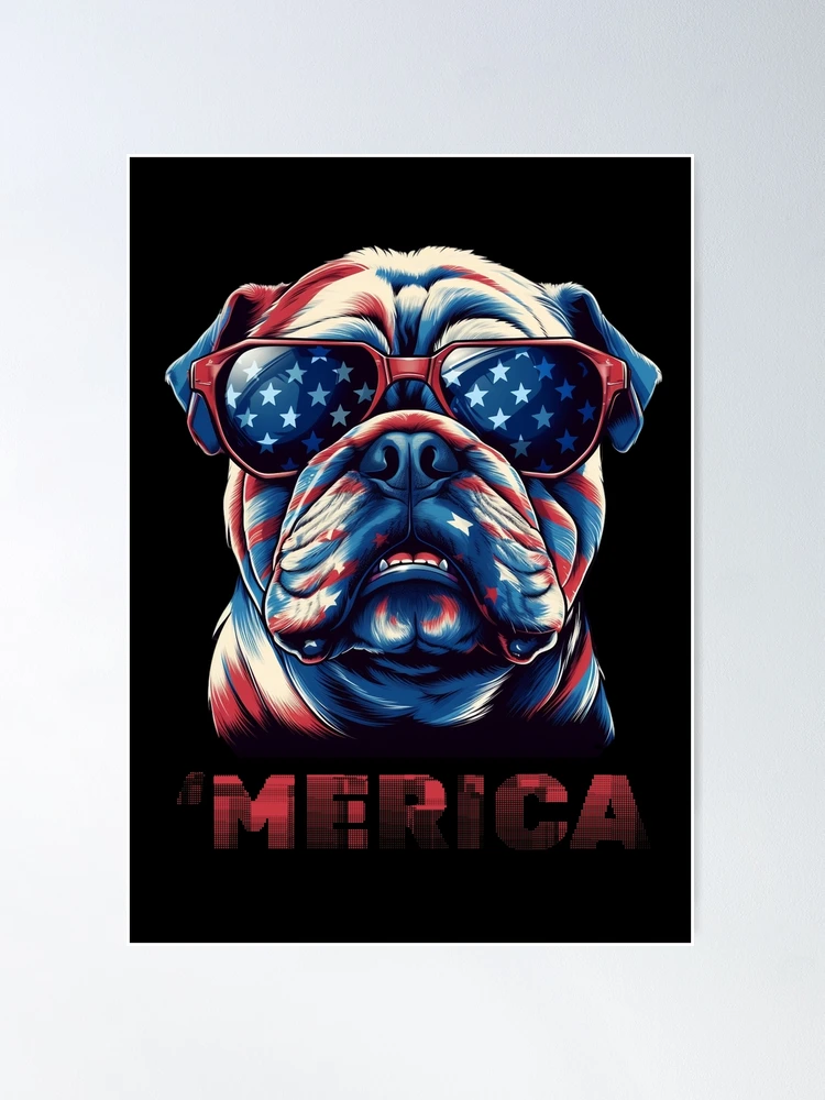 Patriotic English Bulldog with American Flag