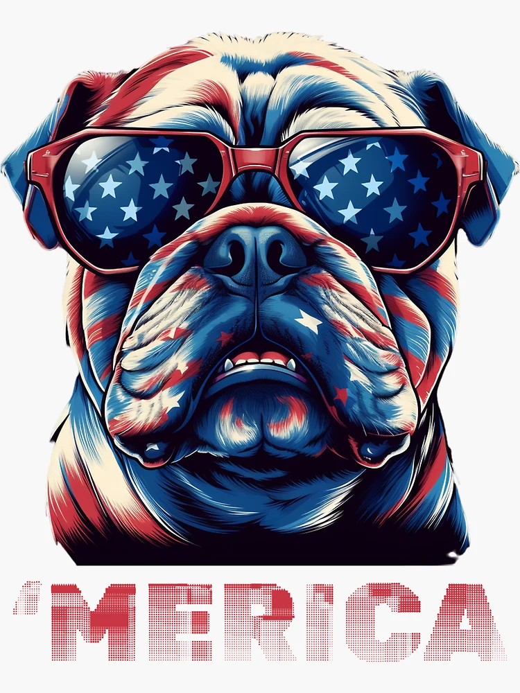 Patriotic English Bulldog with American Flag