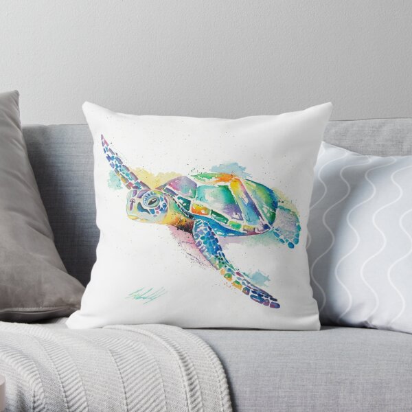 Rainbow Ripple Sea Turtle Throw Pillow