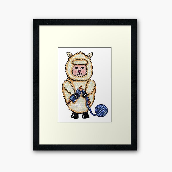 Knitting Lamb Framed Art Print