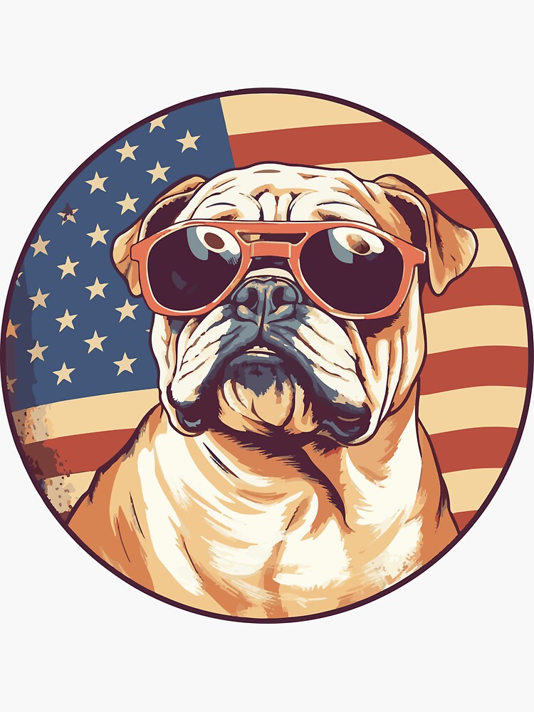 Patriotic English Bulldog with American Flag | Sticker