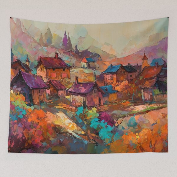 Item preview, Countryside village at sunset 3 designed and sold by Red Witch Art.