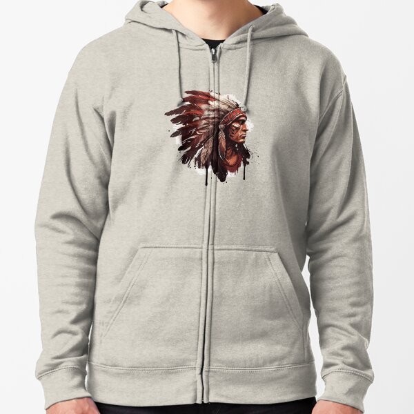 White Zip Hoodie with Graphite Gray Tribal Tattoo Design- Unisex