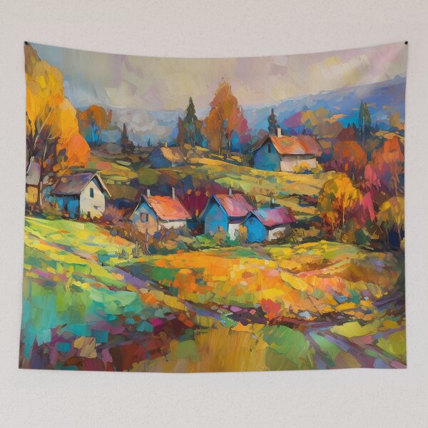 Item preview, Countryside village at sunset 5 designed and sold by Red Witch Art.