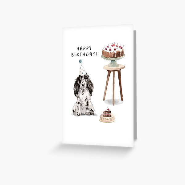 Item preview, Black Cocker Spaniel with Cake Happy Birthday designed and sold by HugsAndPrints.