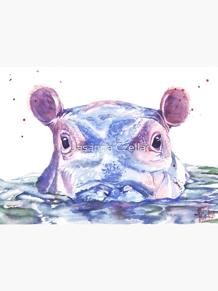 Blue Hippo Art Print Wall Decor Abstract Watercolor Painting