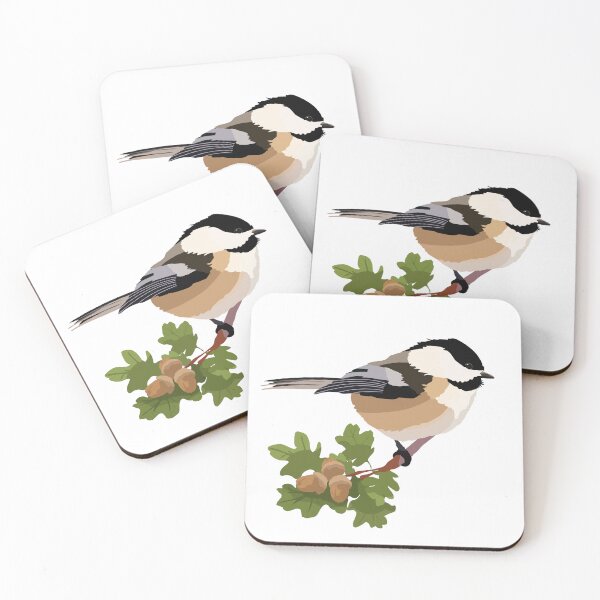 Item preview, Chickadee on Oak Branch Bird Illustration designed and sold by Furkid Studio.