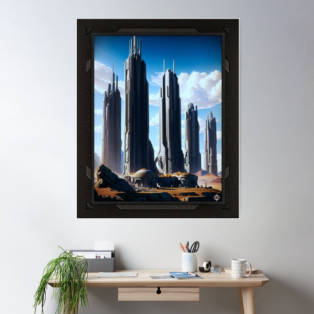 The City Of Quenthian Science Fiction AI Concept Art by Xzendor7 Wall Decor Poster