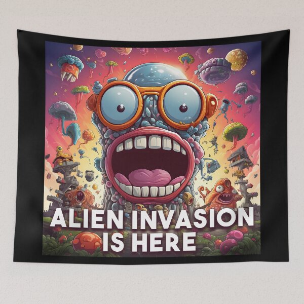 Artikelvorschau, Bunte Cartoon-Alien-Invasion | Die Alien-Invasion ist da entworfen und verkauft von 24hSpaceMadness.