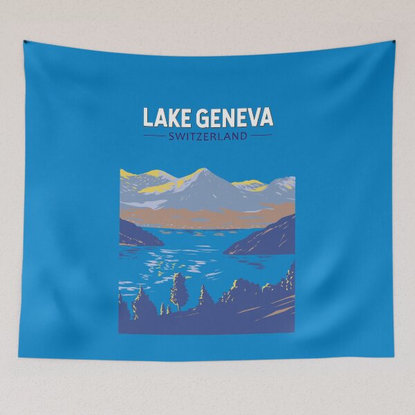 Item preview, Lake Geneva Switzerland Travel Art Vintage designed and sold by KrisSidDesigns.