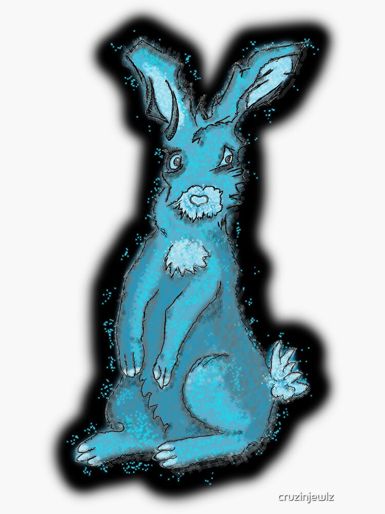 Thumbnail 3 of 3, Sticker, Bunny in Blue, funky crazy cute blue bunny rabbit designed and sold by cruzinjewlz.