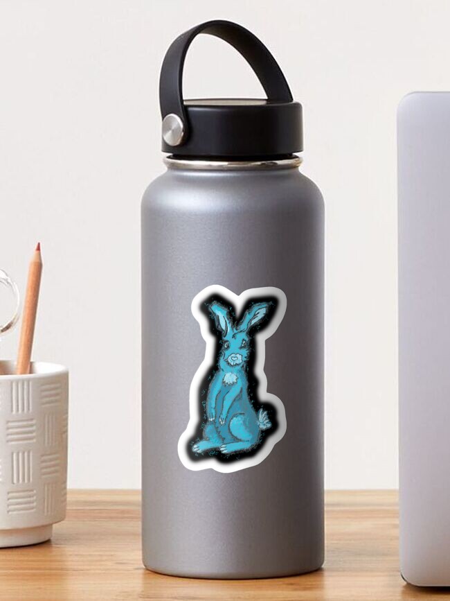 Thumbnail 1 of 3, Sticker, Bunny in Blue, funky crazy cute blue bunny rabbit designed and sold by cruzinjewlz.