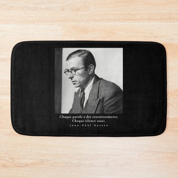 Item preview, Sartre portrait and  quote: Chaque parole a des retentissements. Chaque silence aussi. designed and sold by artbleed.
