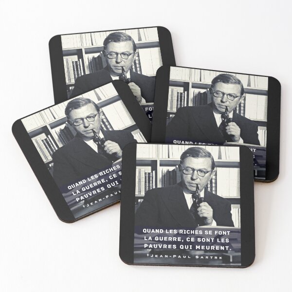 Item preview, Sartre portrait and  quote: Quand les riches se font la guerre, ce sont les pauvres qui meurent. designed and sold by artbleed.
