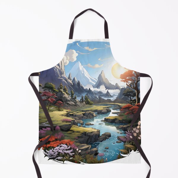 Item preview, A vibrant mountain landscape with a flowing river, framed by a large round window and adorned with a fantasy art sticker, captures the essence of a springtime morning. designed and sold by artumbre.
